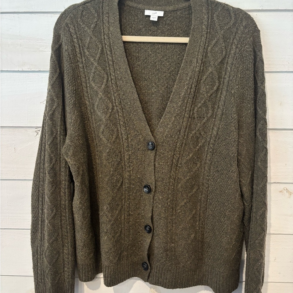 J. Jill Green Cardigan Sweater V-Neck Knit - Picture 2 of 15